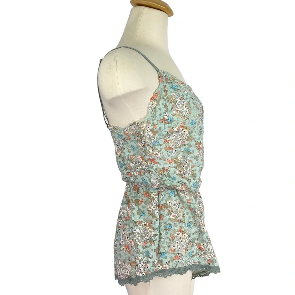 Victoria's Secret Romper Size Small Green Lace Floral Lingerie Semi Sheer
